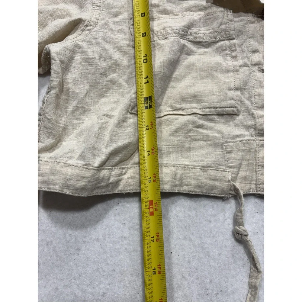 Free People Jacket Womens XS Beige Linen Cropped Button Front Drawstring Hem